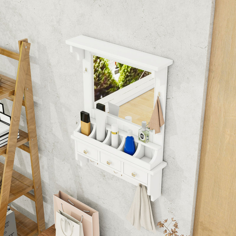 Meuble-lavabo mural avec tiroirs et crochets de rangement