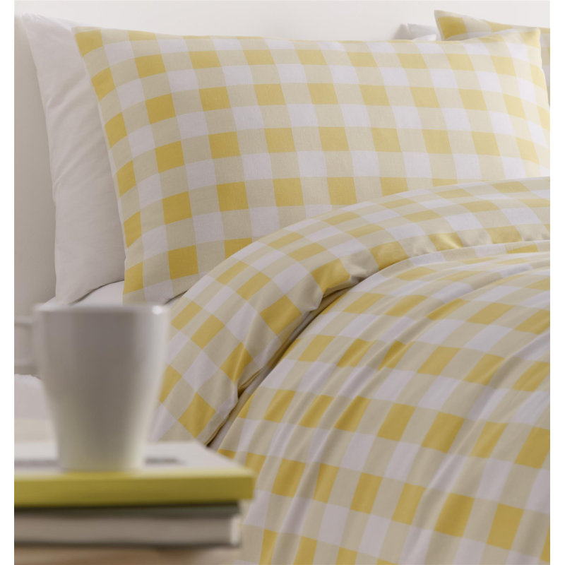 Gingham Set, Yellow/White, Single Duvet Cover + 2 Standard Shams