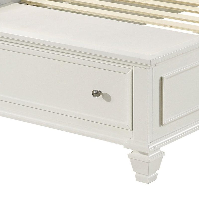 Lit à panneau en bois avec rangement, Lit simple, Blanc