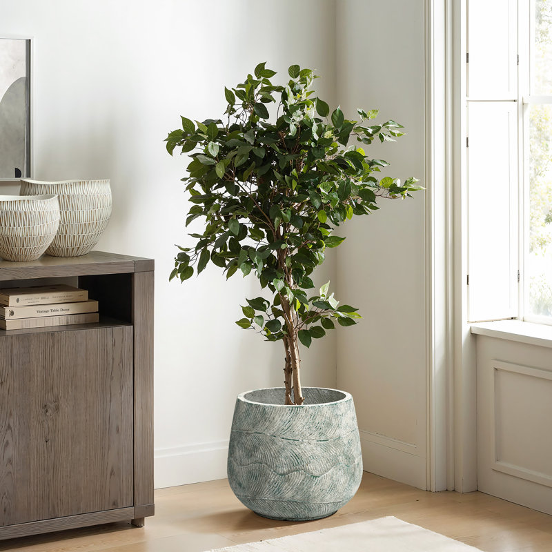 Jardinière ronde rustique en ciment multicolore, intérieur et extérieur, H 12 po x l 14 po x P 14 po