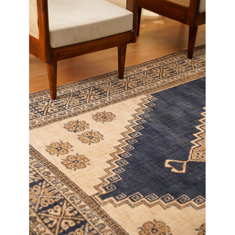Tapis intérieur beige oriental en laine noué à la main, Rectangulaire 3 pi x 5 pi