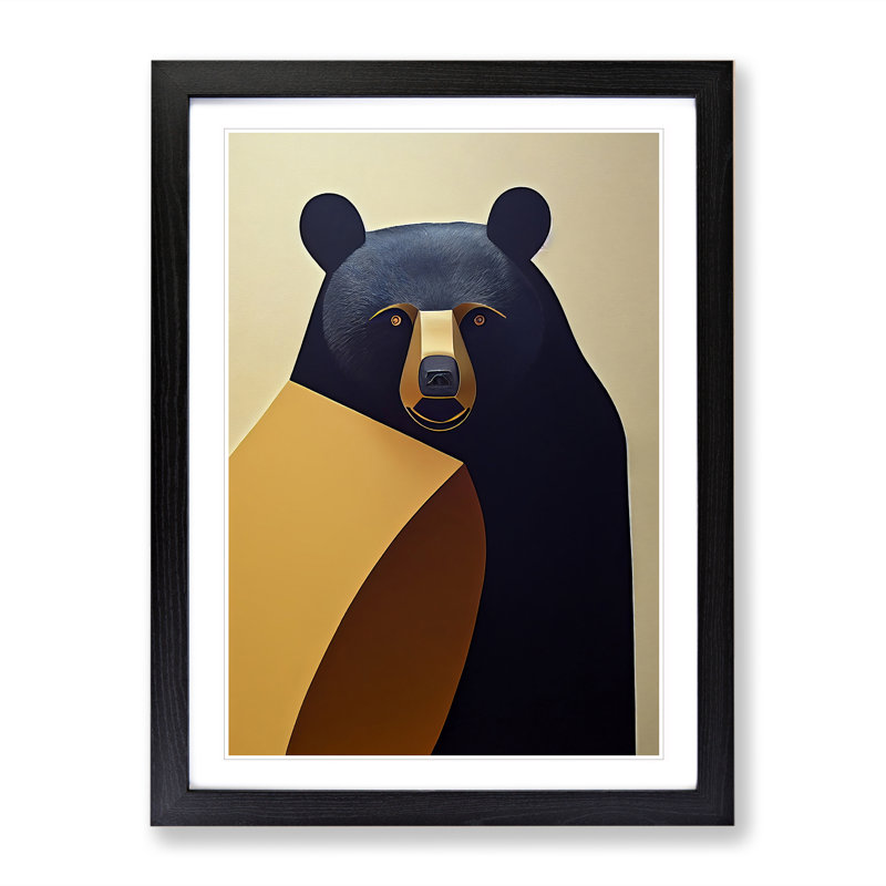 Traditional Bear No.3 - Print, Black Picture Frame, White, 66cm H x 48cm W