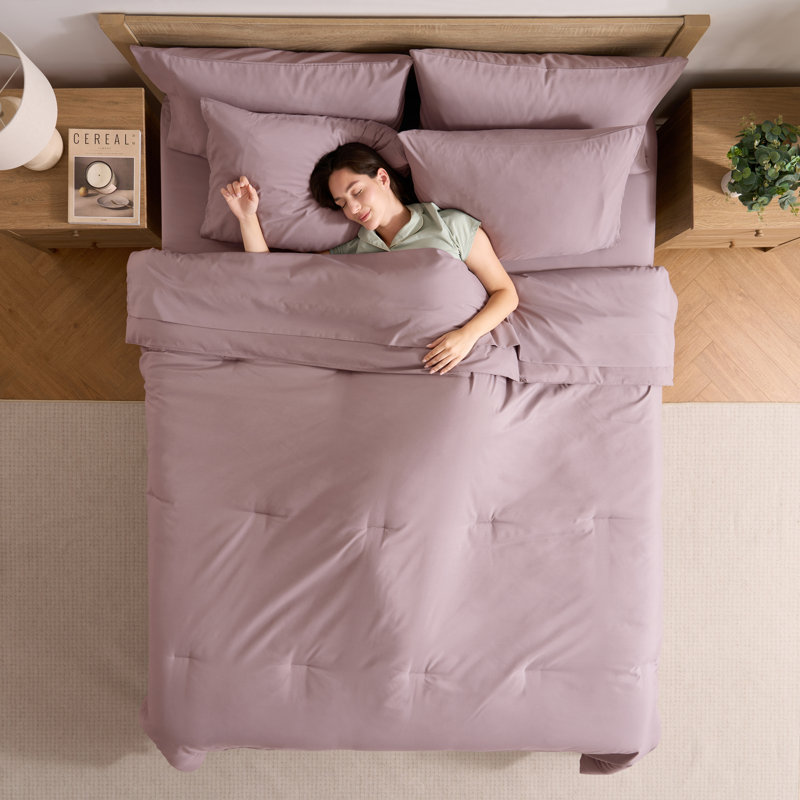 Ensemble d'édredon en microfibre 7 pièces avec draps, Rose clair, Édredon de grande taille et 6 pièces supplément