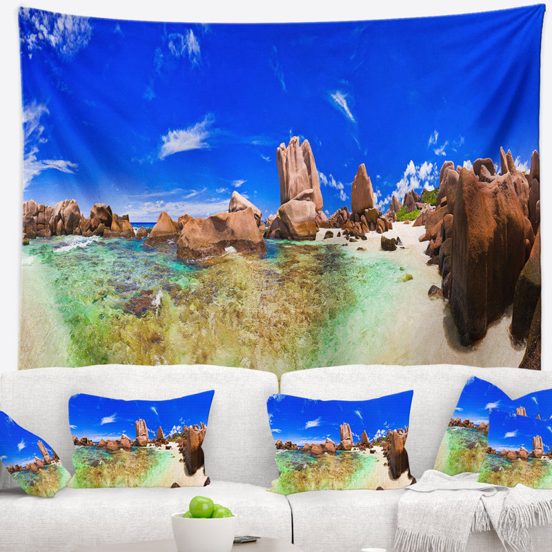 Tapisserie panoramique de plage tropicale lumineuse Landscape, H 32 po x l 39 po