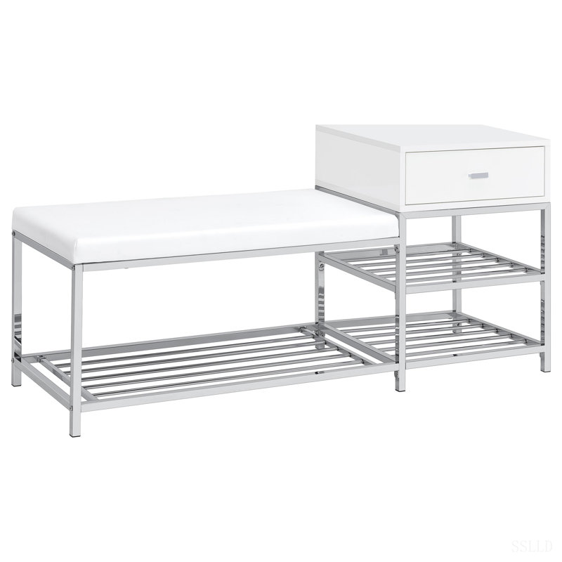 Yesler White High Gloss 1-Drawer Storage Bench
