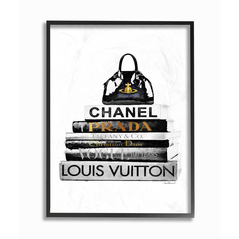 « mode, sac à main bookstack noir et blanc », impression, H 30 po x l 24 po x P 1,5 po, Giclée encadrée noir minuit