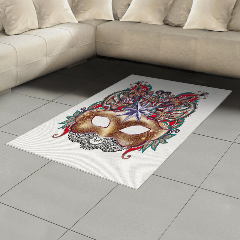 Tapis décoratif en fibres de polyester à haute densité Mardi Gras, Rectangle— 4 pi x 5 pi 8 po
