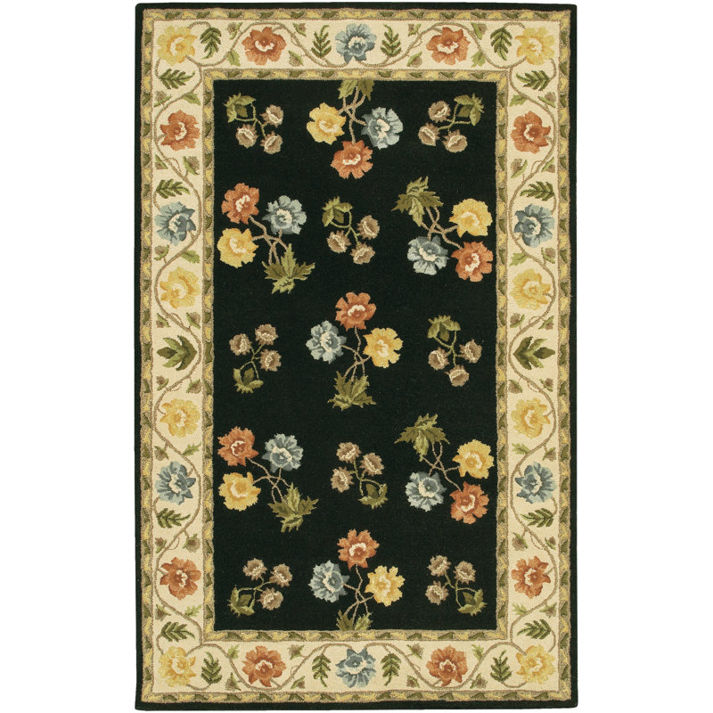 Helmetta Authentic Hand-Tufted Handmade Black & Ivory Oriental Wool Area Rug, 7'9" x 10'6"