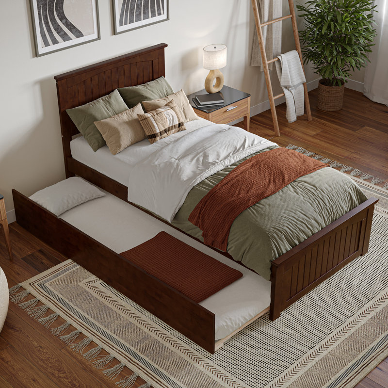  Nantucket Solid Wood Platform Bed with Matching Footboard & Trundle, Extra-long Twin, Walnut