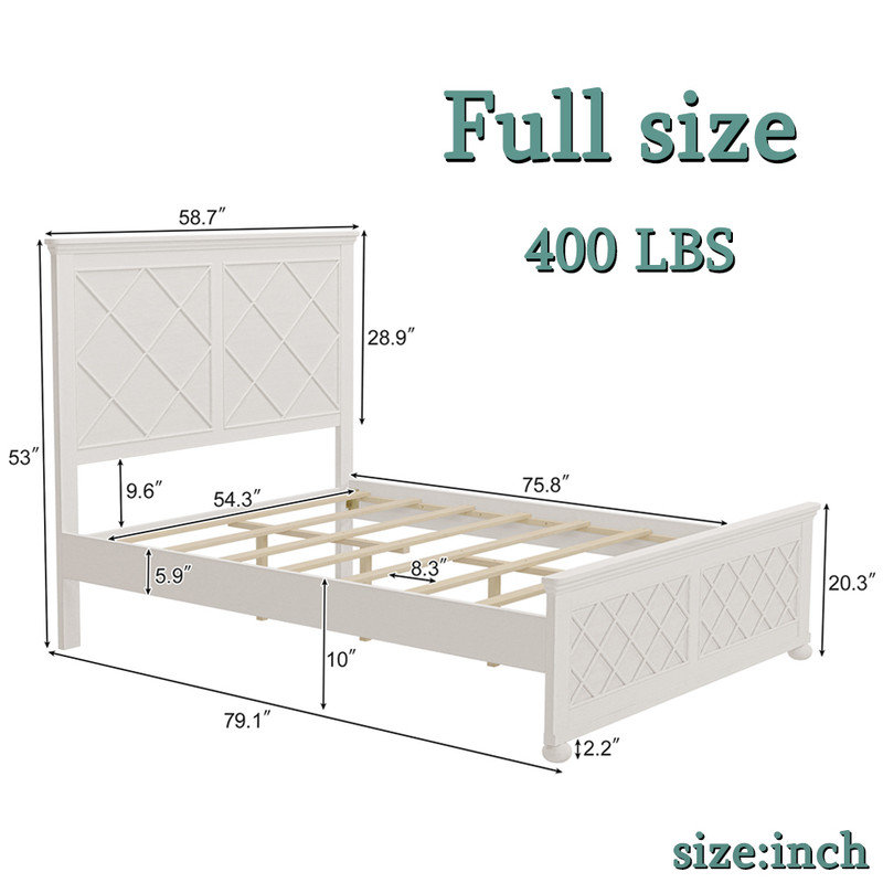Base de lit Coastal Farmhouse pour chambre à coucher, chambre d'amis, Lit double