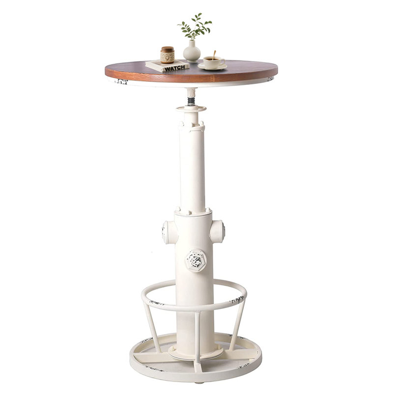 Dining Table Pine Round Solid Wood Top Metal Base Dining Table, White