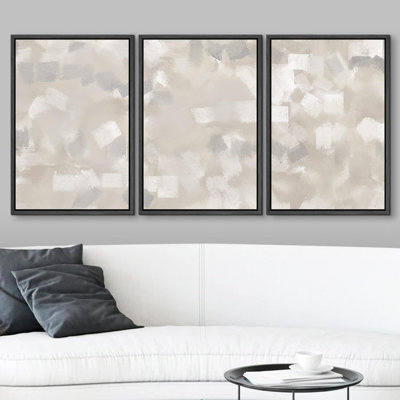 Abstrait art discret, blocs de couleur beige et gris, décor de chambre neutre, impression sur toile encadrée, 3 pièces