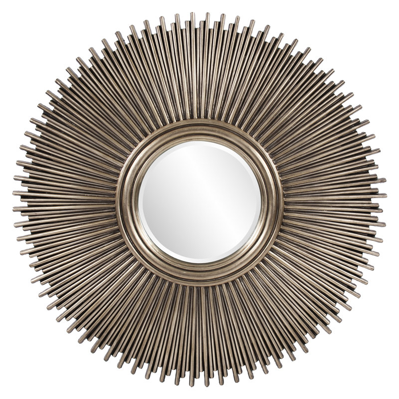 Round  Leaf Starburst Beveled Wall Mirror, Silver, 50" x 50"