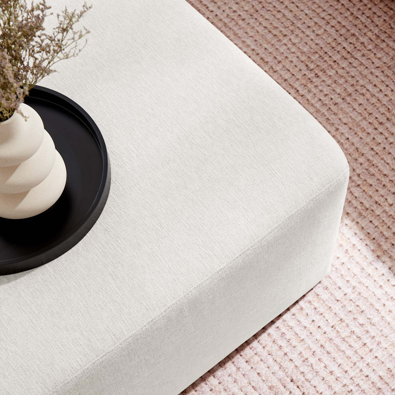 Modway Callum Upholstered Ottoman, Heathered Weave Ivory Fabric