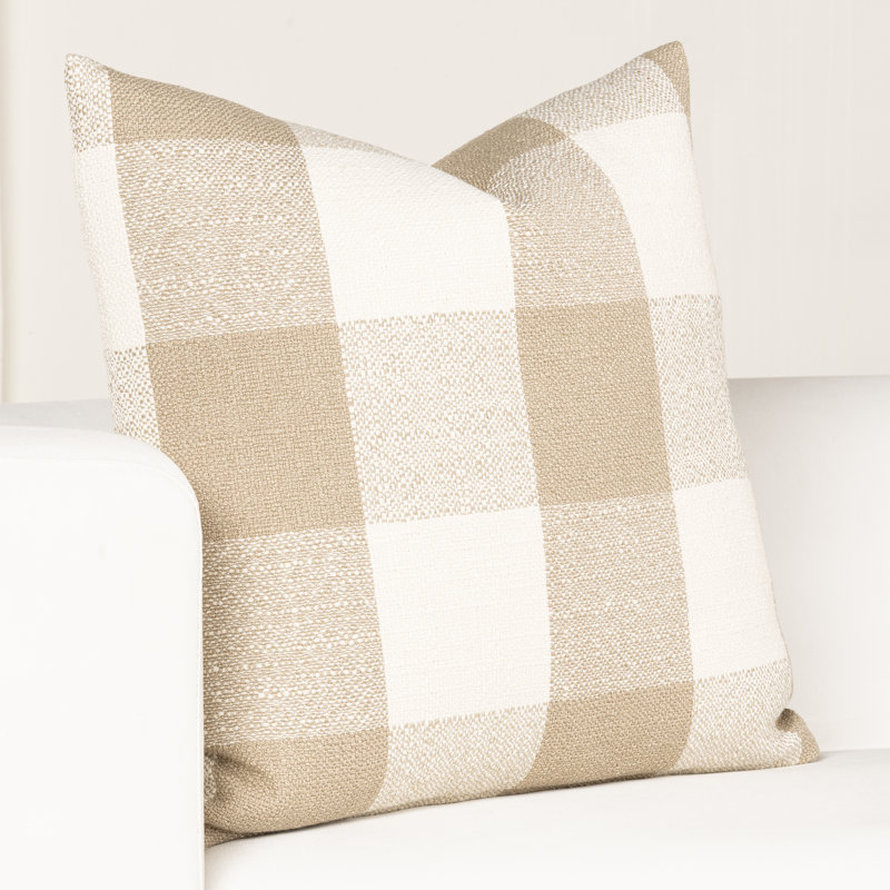 Coussin Birch Lane Cleveland, Plume, Brun à carreaux, Carré 26 po
