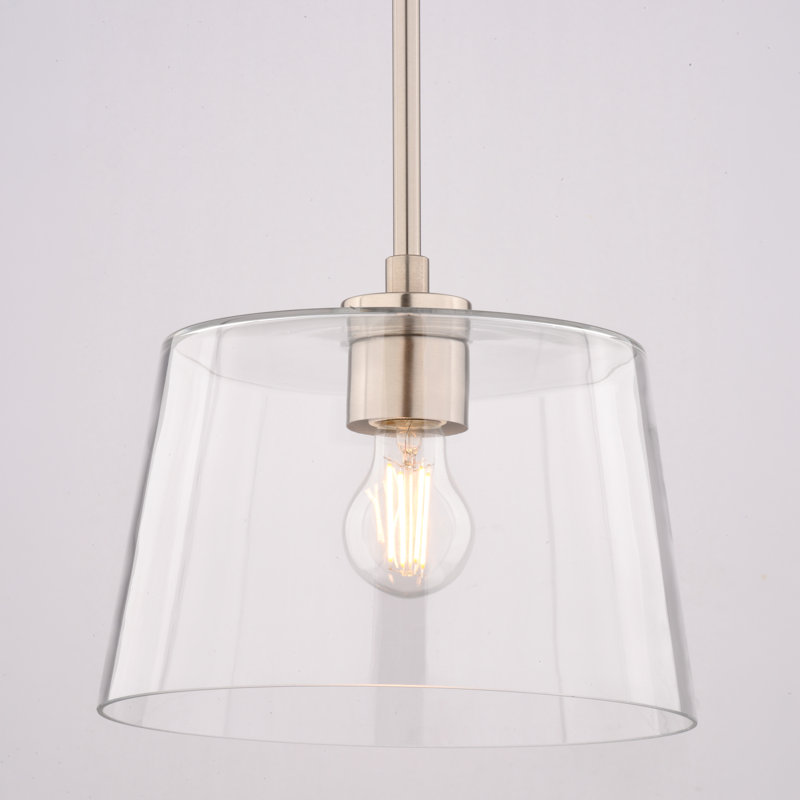 Luminaire suspendu cylindrique en nickel satiné à 1 lumière de 10,25 po de largeur avec verre transparent Evanston