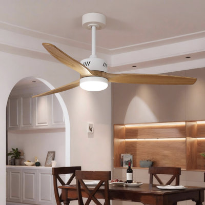 Ventilateur de plafond standard en tige de chêne blanc de 52 po avec DEL intégrée et télécommande réversible avec moteur à courant continu Glio