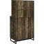 Armoire à vin rustique en chêne à 2 portes, motif à chevrons classique, support intégré pour 9 bouteilles et armoire de salle à manger à pieds industriels en chêne, 2 portes, façade, support, porte-verres à pied, bronze industriel