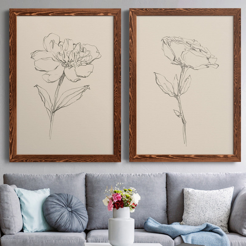 Toile encadrée de qualité supérieure Floral Contour Study III - prête à être accrochée, H 37,5 po x l 55 po x P 1,5 po