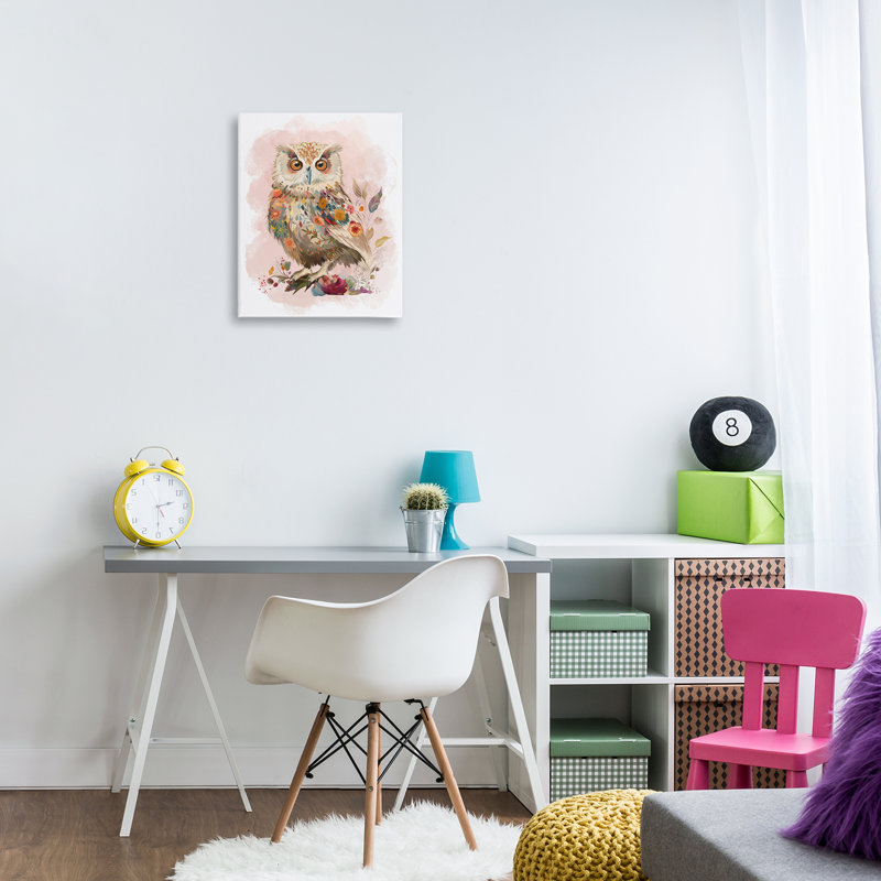 Art mural sur toile Owl & Wild Blooms par Fab Funky, H 48 po x l 36 po
