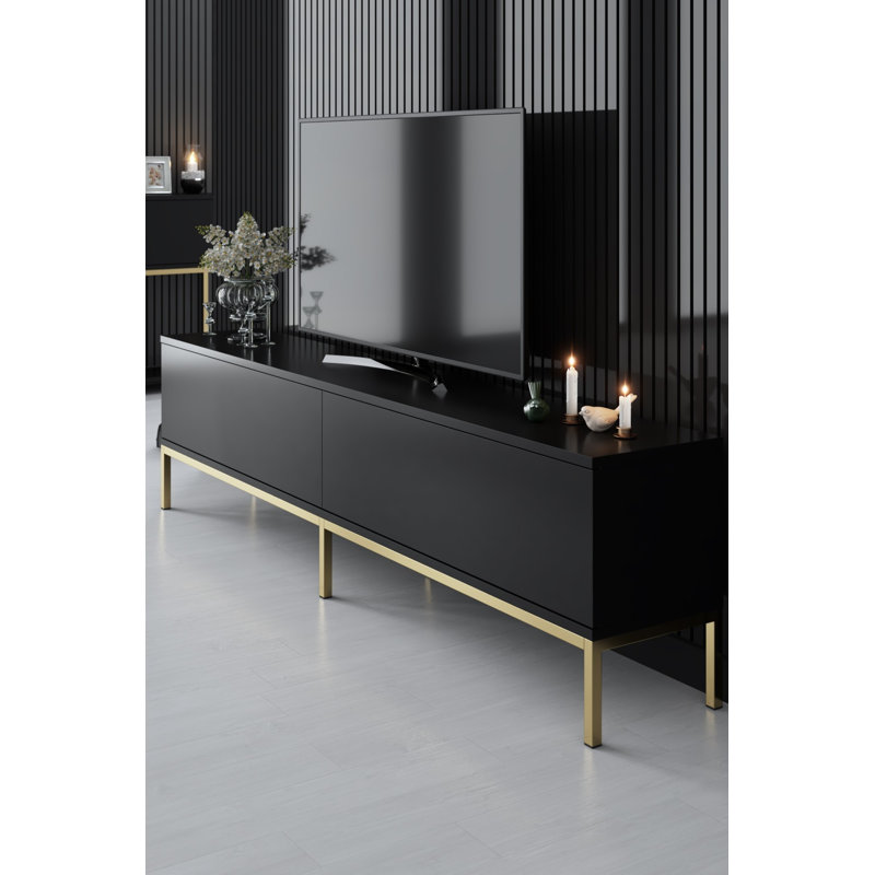 Harveysburg Unfinished TV Stand for TVs up to 70", Black/Gold