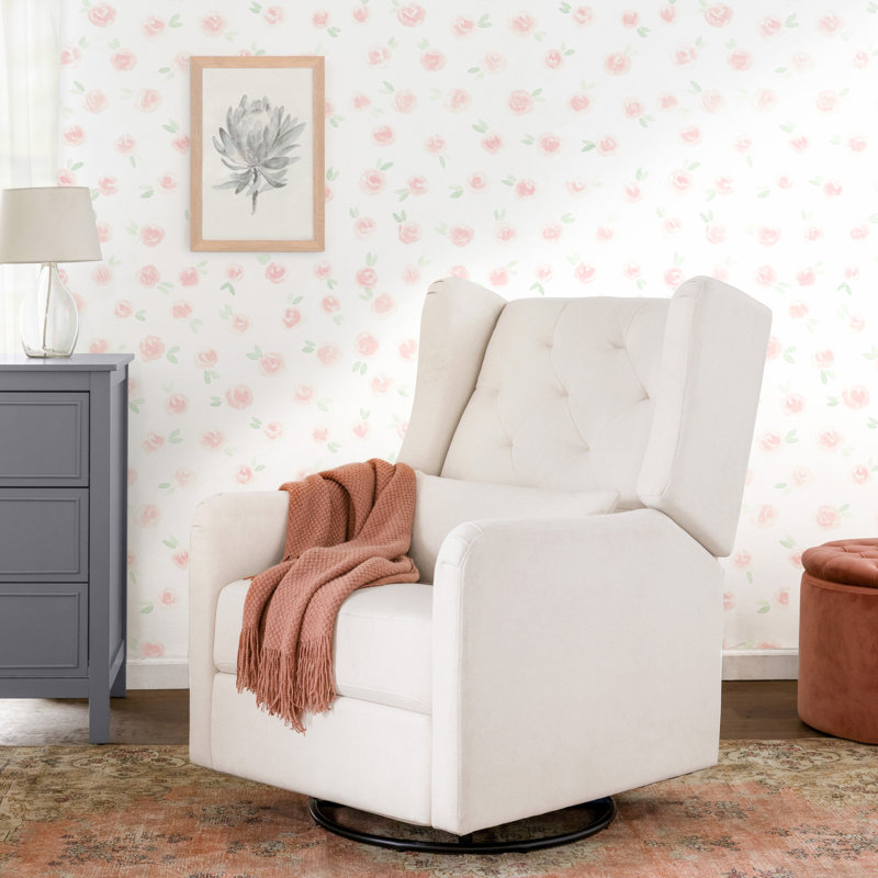 Cream Eco-Weave Swivel Recliner with Tufted Back