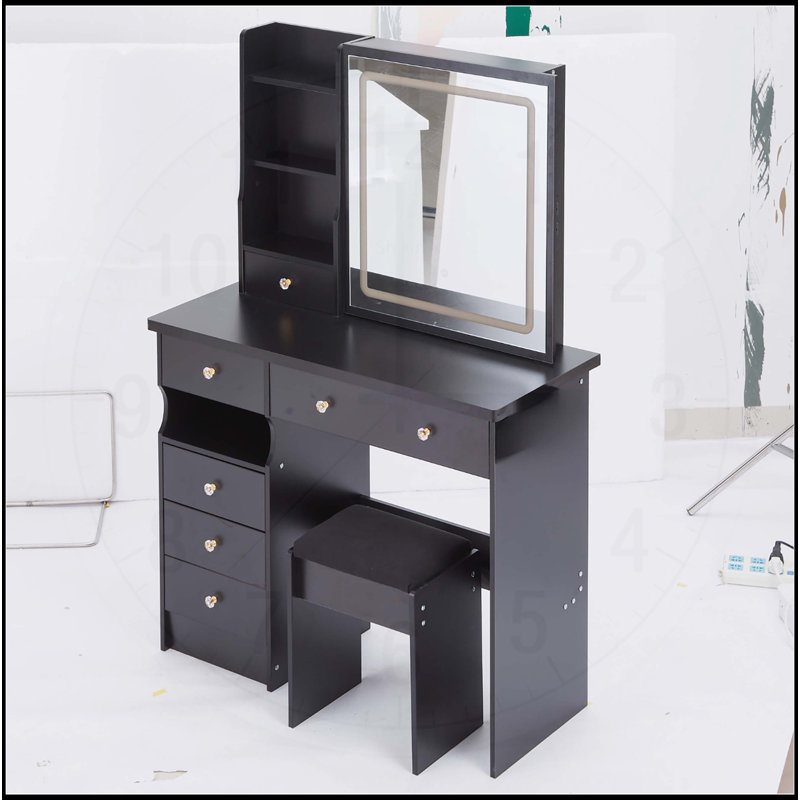 Versatile Desktop Vanity Table with Advanced LED Mirror and Ample Storage, Black