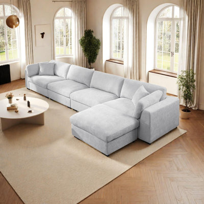 Oversized Modular Silod Wood Sectional With Ottoman