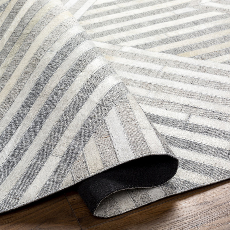 Tapis gris / beige en cuir tissé à plat à motif géométrique Asbey, Rectangle 2 pi x 3 pi