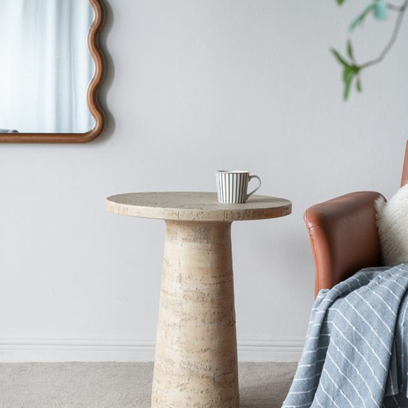 Table d'appoint ronde crème avec base piédestal, Crème