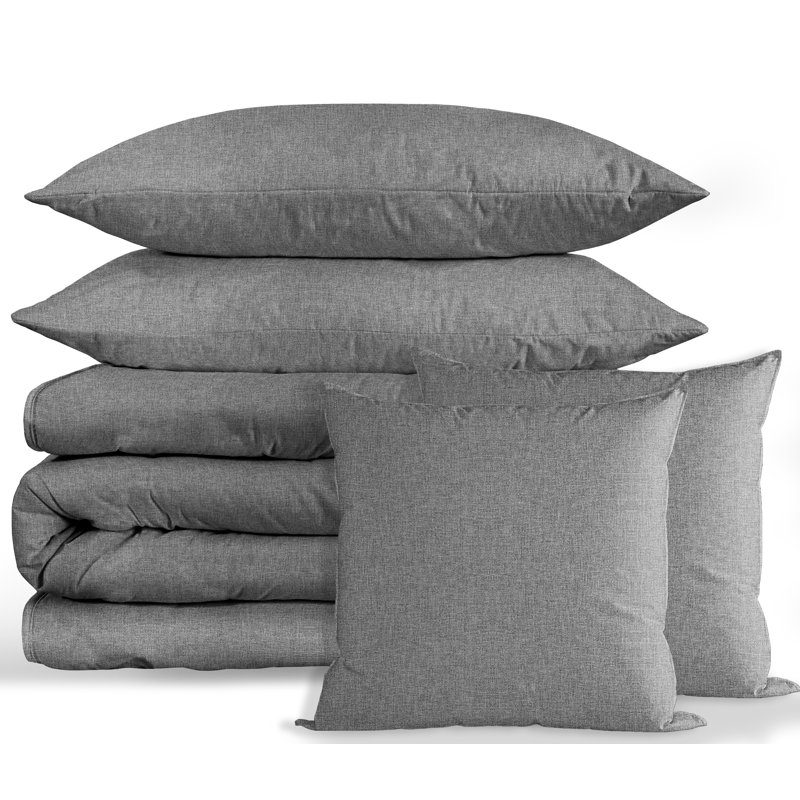 Bedford 5 Piece Comforter Set, Gray, Queen Comforter + 2 Shams + 2 Pillows