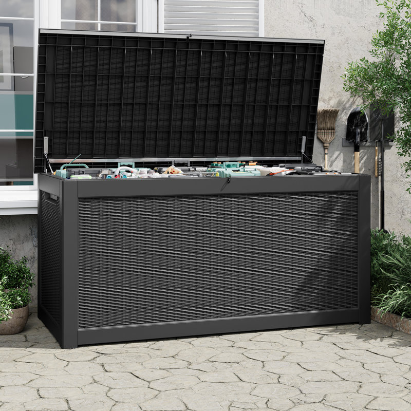 Boîte de rangement verrouillable en résine imperméable de 320 gallons pour ranger les outils dans votre jardin