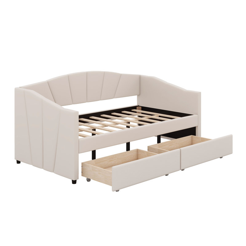 Lit de jour rembourré avec deux tiroirs, Beige