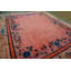 Tapis floral carré en laine noué à la main Coral / Saumon rose des années 1920