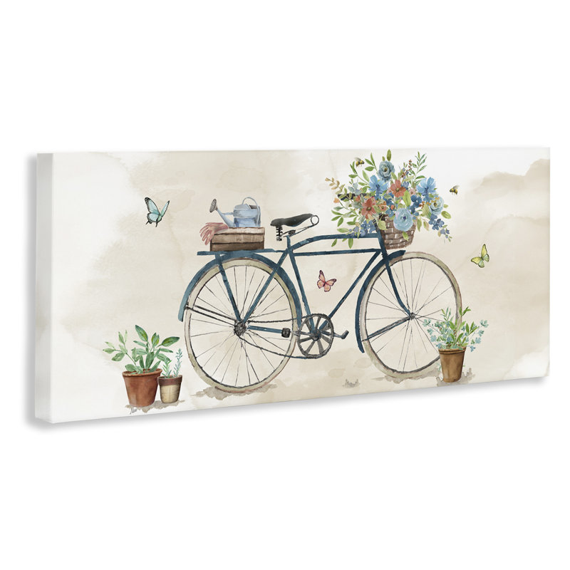 Vélo de jardin et toile florals, design par Nan, H 20 po x l 48 po