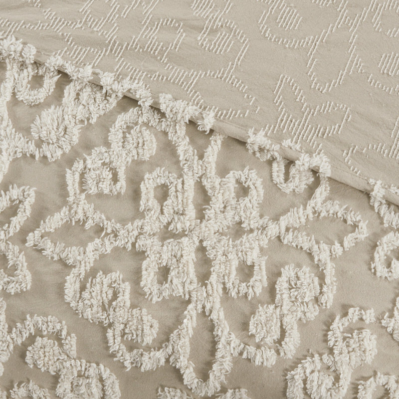 3 Piece Tufted Cotton Bedspread Set Taupe King/Cal King, King Coverlet / Bedspread + 2 King Shams, Taupe