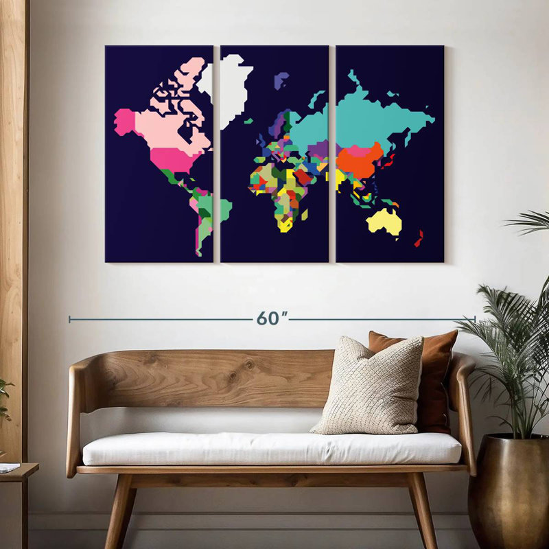 Carte du monde pastel Aliaz, H 32 po x l 50 po