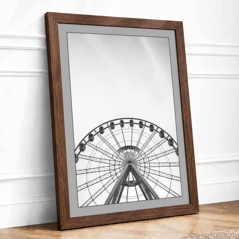 Ferris Wheel Geometry Minimalist 1 Piece Single Picture Frame Wall Art, A3 - 42.0 x 29.7 cm, Walnut