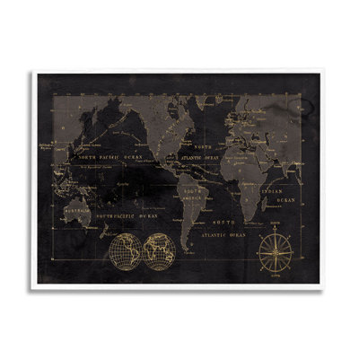 " Black Detailed World Map " by Carol Robinson Painting Print
