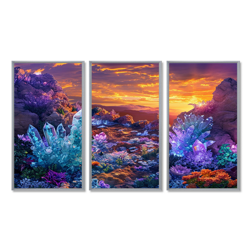 Emerie - Ensemble d'art mural paysage abstrait, H 40 po x l 60 po x P 1 po, Encadrement argenté
