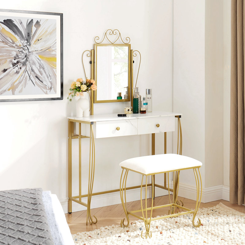 Ensemble de coiffeuse avec tabouret et bureau de maquillage avec rangement