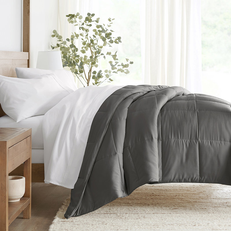 Édredon de couleur unie en microfibre légère toutes saisons en duvet synthétique ultra doux, Gris, Roi