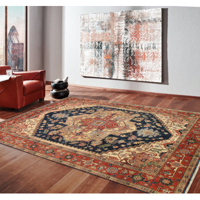 Tapis oriental rouge en laine noué à la main Serapi