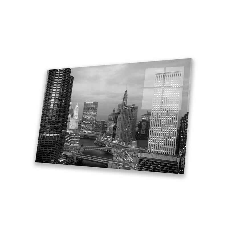 1960, Chicago River Bridges and Downtown Skyline At Dusk Chicago Il USA sur plastique / acrylique par Vintage Images, peinture