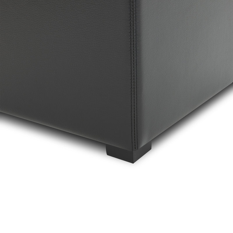 Brytnee Faux Leather Ottoman, Black Faux Leather