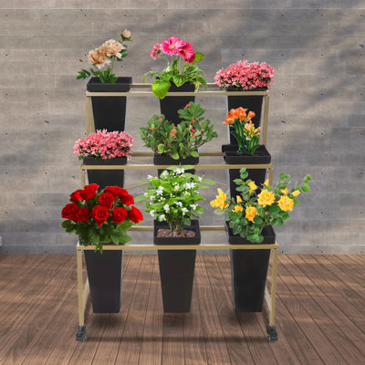 Flower Display Stand 3-tier Flower Holder Flower Display Stand with 9 Pieces Buckets