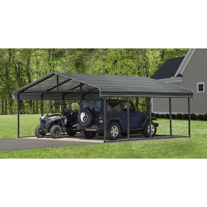 Abri de voiture en acier galvanisé 20 x 20 x 7, Gris anthracite