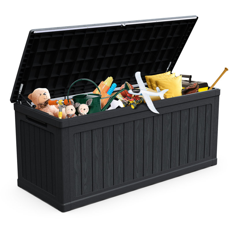 Xxl Deck Storage, 260 Gallon, Black, Waterproof Resin, Lockable, Double - Wall Construction, Ideal For Storing Pool Equipment, Garden Tools, And Can Function As Extra Table Gallon Black Box, , Stores