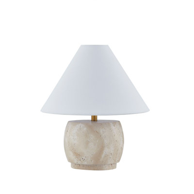 Ifeyinwa 16" Travertine Table Lamp with Linen Shade, Beige