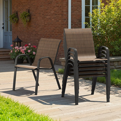 Chaises de salle à manger empilables de patio, ensemble moderne de Textilene en métal pour la cour